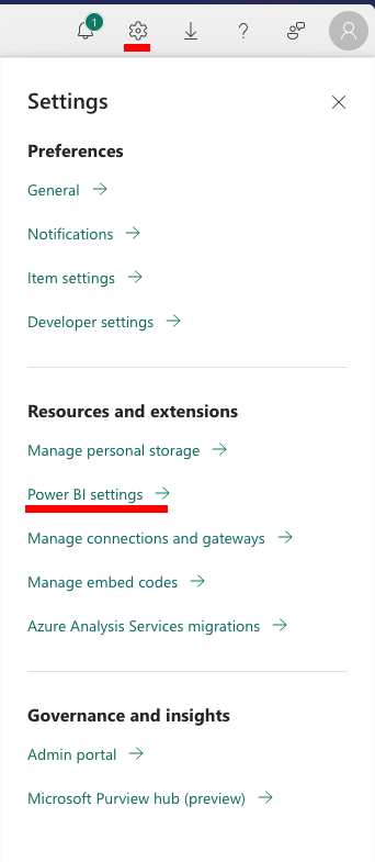 Navigate to Settings > Power BI Settings Navigate to Settings > Power BI Settings